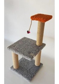 Resim İki Katlı Gri Kedi Tırmalama Tahtası - Güvenli Oyun Alanı 