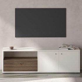 Resim Pao Kapaklı Minimal TV Sehpası - 136 cm Beyaz/Antik Ceviz 