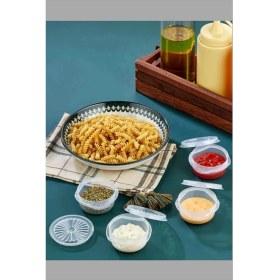 Resim Hereveoyuncak 6 Adet Yelpaze Kapaklı Şeffaf Mini Sosluk + 3 Bölmeli Pratik Kahvaltılık - 2li Set M8C9F6 