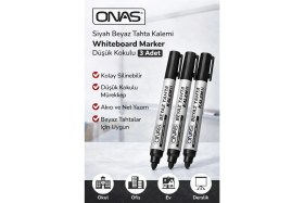 Resim Onas Siyah Beyaz Tahta Kalemi Whiteboard Marker Düşük Kokulu 3 Adet 
