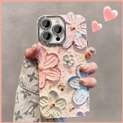 Resim Yağlı boya çiçekleri, iPhone 15 Pro/14 Pro Max/13/12 Pro Max/11 lens için uygun, tam kapsama alanı, yüksek kaliteli yeni anti-düş koruyucu kılıf 