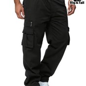 Resim Erkek Büyük Beden Casual Kargo Pantolon Cebi ile - %100 Polyester Esnek Olmayan Tek Renk Tüm Mevsim Normal Beden İş Pantolonu 