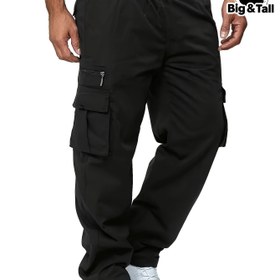 Resim Erkek Büyük Beden Casual Kargo Pantolon Cebi ile - %100 Polyester Esnek Olmayan Tek Renk Tüm Mevsim Normal Beden İş Pantolonu 