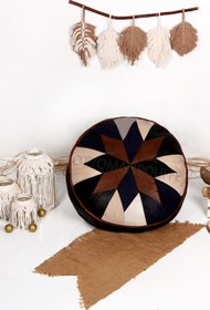 Resim Ottoman Pouffe İskandinav El Yapımı Hakiki Kuzu Derisi Bohem Bahçe Balkon Bungalov Puf Minder 60x30cm(DOLGUSUZ) 