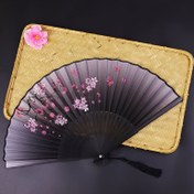 Resim 1 Adet Siyah Bambu Katlanır Yelpaze - Vintage Kiraz Çiçeği Desenli Pembe Mor Sanat, Hanfu Dansı İçin Uygun Hafif El Tipi Yelpaze, Mezuniyet Hediyesi, Ev Dekoru, Bambu El İşi Süs 