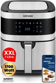 Resim GOLDMASTER Superfry 7 Litre Inox Geniş Hazneli Xxl Dokunmatik 8 Ön Ayarlı Airfryer Sıcak Hava Fritözü 