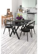 Resim Evdemo Eylül 4 Kişilik Mutfak Masası Takımı Siyah Mermer Desen Si 