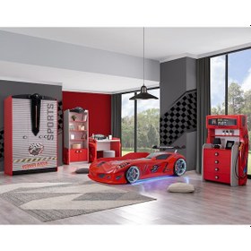Resim Setaymobilya Sports Çocuk Odası, Jaguar Arabalı Yataklı Full Takım - Kırmızı 
