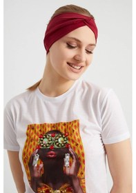 Resim Butik Çapraz Bağlamalı Kadın Bandana Saç Bandı, Kaymaz Yumuşak Esnek%100 Pamuklu Penye - Tek Ebat / Bordo- Vişne Bordo- Vişne 