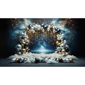 Resim Venspor Uzay Temalı Parlayan Yıldızlar Ve Balonlarla Süslenmiş Arkaplan, 200x150cm Stüdyo Fonu, Duvar Örtüsü 