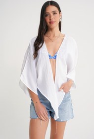 Resim Mixray 4723 Kadın Önü Bağlamalı Bolero Bluz Ekru 