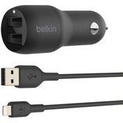 Resim Belkin 24W Hızlı Araç Şarj Cihazı 2 Port Usb Siyah + Lightning Belkin