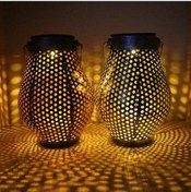 Resim Açık Avlu Ferforje Led Güneş Taşınabilir İçi Boş Fener Bakır 