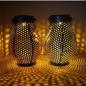 Resim Açık Avlu Ferforje Led Güneş Taşınabilir İçi Boş Fener Bakır 