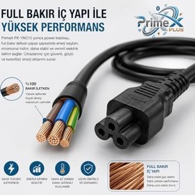 Resim PrimeX PX-YNC15 1.5 Metre Yonca Pover Kablosu, 3x0.75mm Notebook Adaptör Power Kablo, Full Bakır Power Kablo 