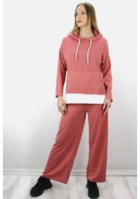 Resim Bol Paça Kapşonlu Eşofman Takımı Pudra - 1908.130. Çok Renkli 