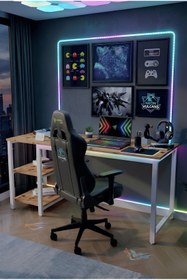 Resim reflekta Raflı Oyuncu Masası 60x160 cm. Gaming Masa Demonte 