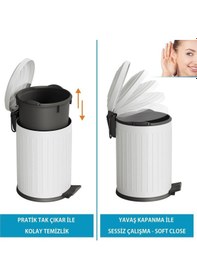 Resim Vintage 5 Lt Yavaş Kapanır Kapaklı Ofis Mutfak Banyo Balkon Çöp Kovası Beyaz Beyaz 
