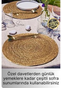 Resim 6'lı Premium Yuvarlak Hasır Bambu Amerikan Servis Örme Supla Sofra Yemek Masası Yanmaz Tabak Altlığı 