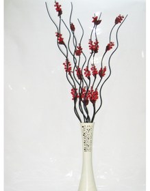 Resim 60 Cm Desenli Krem Vazo 5 Adet Kırmızı Üzüm Çiçek 5adet Siyah Dal 