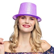 Resim Nessiworld Floresan Mor Renk Simli Uzun Fötr Melon Şapka 12 cm 