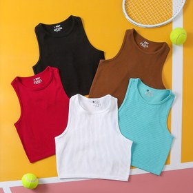 Resim 5'li Paket Kadın Dikişsiz Kaburga Desenli Crop Tank Toplar - Yumuşak & Nefes Alabilir Yüksek Esnek Kumaş, Dolgusuz, 5 Düz Renk (Mavi, Pembe, Turuncu, Yeşil, Beyaz) - Yoga, Spor Salonu, Antrenman ve Günlük Giyim için Racerback Aktif Giysi, Modern Görünüm, Nem Emici Kumaş 