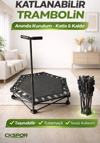 Resim Katlanabilir Taşınabilir Tutunmalı Trambolin Evde Kardiyo Fitness Egzersiz Aleti 