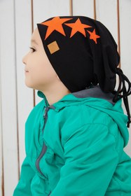 Resim Babygiz Turuncu Siyah Erkek Çocuk Bebek Şapka Bere Yumuşak Çift Katlı Spor %100 Doğal Pamuklu Penye 