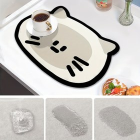 Resim Sevimli Kedi Temalı Emici Bulaşık Matı - Mutfak & Banyo için Mükemmel, Bulaşıklar, Bardaklar & Espresso Makineleri için İdeal 