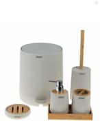 Resim AROW Bambu Kapaklı Akrilik 6 Parça Yuvarlak Banyo Seti Krem Alessia Dc1.tr-3728 