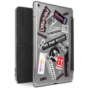 Resim iPad 10.2 2021 9.nesil Uyumlu Kılıf Skinarma Sticker Tasarımlı Arkası Şeffaf Standlı Mageru Kılıf 