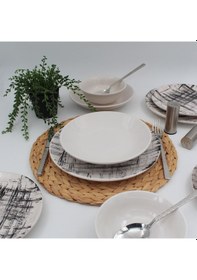 Resim Ekose 8 Parça 2 Kişilik Siyah Yemek Takımı Düz 