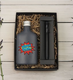 Resim Bk Gift Kişiye Özel İsimli Baba Temalı Antrasit Tasarım Cam Şişede Kolonya 200 Ml & Siyah Metal Roller Kalem Hediye Seti-5, Babaya Hediye, Babalar Gün 