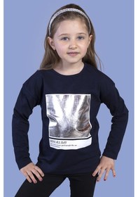 Resim Toontoy Kids Toontoy Kız Çocuk Varak Baskılı Tişört Lacivert 