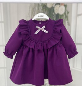 Resim Bertuğ Bebek Fırfır Ve Kurdele Detaylı Mor Krep Kız Çocuk Bebek Elbise 