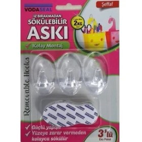 Resim Vodaseal İz Bırakmadan Sökülebilir Askı Şeffaf 3 Lü Eko Paket Max 2 Kg 