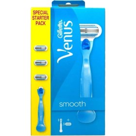 Resim Gillette Venus Venüs Smooth Kadın Tıraş Makinesi 3 Yedek Tıraş Bıçağı ile Hassas Cilt İçin 