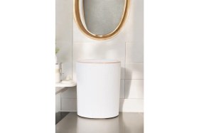 Resim Şık Ahşap Desenli Banyo ve Mutfak Çöp Kutusu, Beyaz Renk 