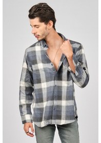 Resim De Leone Erkek Çizgili Uzun Kollu Yün Apre Gömlek 0171101 Ekru Ekru 