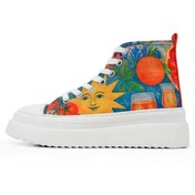 Resim Dogo Kadın Vegan Çok Renkli Kalın Taban High Sneakers - Summer of Santorini Tasarım 