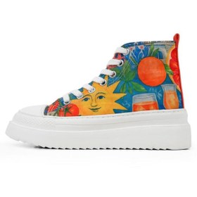 Resim Dogo Kadın Vegan Çok Renkli Kalın Taban High Sneakers - Summer of Santorini Tasarım 