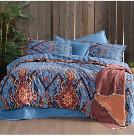 Resim Yakut King Size Battal Boy %100 Pamuk Flanel Pazen Nevresim Takımı Mavi MAVI 