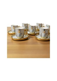 Resim 6 Kişilik Altın Yaldızlı Çizgisel Türk Kahvesi Fincanı - 90 Ml Diğer 