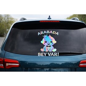 Resim AlpiLeo Metafor Bebek Uyarı Stickerı – "Arabada Küçük Bey Var!" Araç Cam Hologram Yazısı - 15x22 cm 