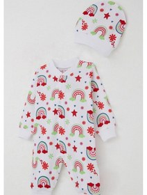 Resim Breeze Kız Bebek Tulum Gökkuşağı Masalı Çiçek Desenli 0-6 Ay, Beyaz Beyaz 