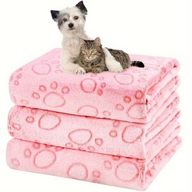 Resim 1 adet Ultra-Yumuşak Kabarık Pati Baskılı Köpek Battaniyesi - Yavru ve Küçük Köpekler için Rahat İzole Uyku Matı, Sevimli Pembe Polyester Yatak Örtüsü ile Oyunbaz Pati Desenleri, Sarılma ve Şekerleme için Mükemmel, Evcil Hayvan Battaniyesi 
