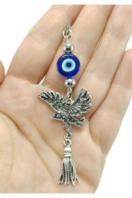 Resim biuti Metal Kartal Araba Dikiz Ayna Süsü, El Yapımı Cam Mavi Nazar Boncuğu Yeni Araba Hediyesi 