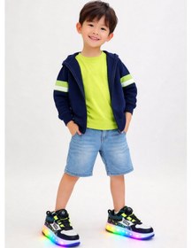 Resim Erkek Çocuk Işıklı Patenli Ayakkabı Tekerlekli Kaykaylı Spor Sneaker Led Taban Siyah 