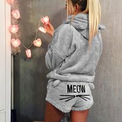 Resim Solid Teddy İki Parçalı Takım, Rahat Uzun Kollu Hoodie & Şort Kıyafetleri, Kadın Giyim 