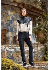 Resim Cossy By Aqua 24338 Kadın Uzun Kollu Dik Yaka Kadife Eşofman Takım-siyah Siyah 